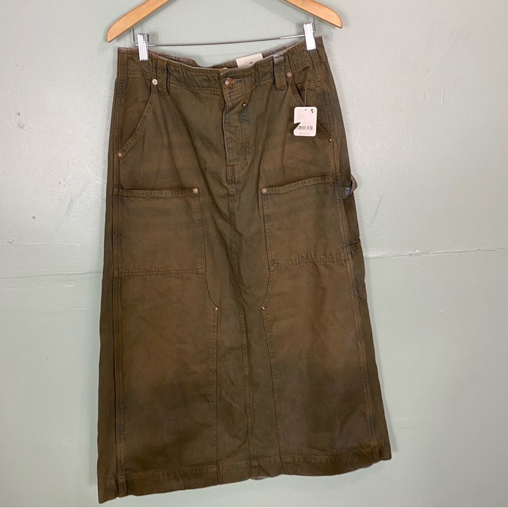 Free People Harmonica Coated Denim Maxi Skirt Blue Brown Size 32 - Picture 2 of 6